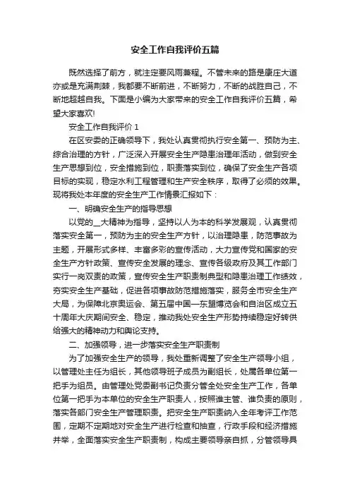 安全工作自我评价五篇
