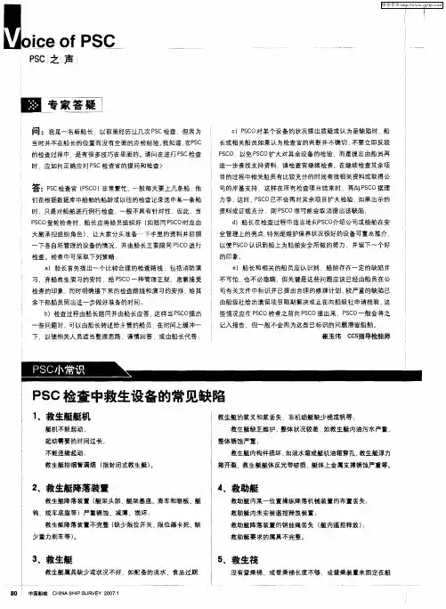 PSC检查中救生设备的常见缺陷