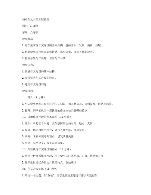 初中作文片段训练教案