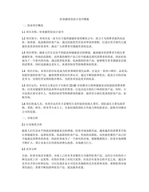 轻食融资创业计划书模板