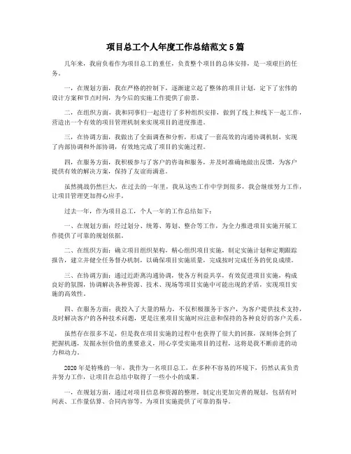 项目总工个人年度工作总结范文5篇