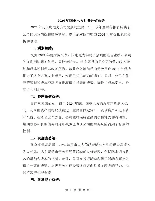 2024年国电电力财务分析总结