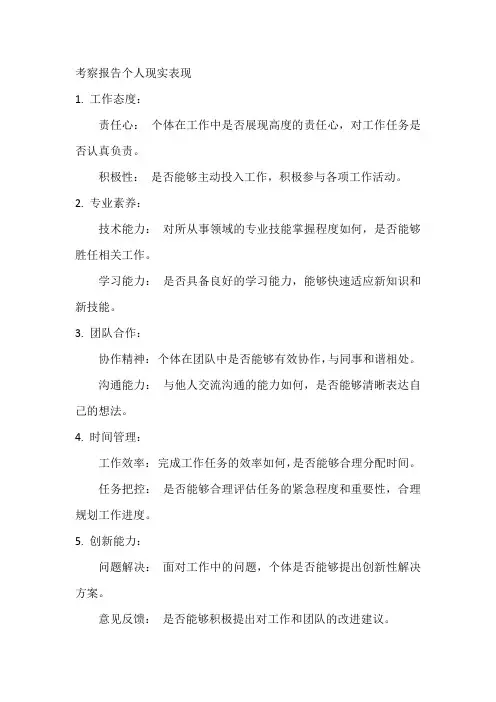 考察报告个人现实表现