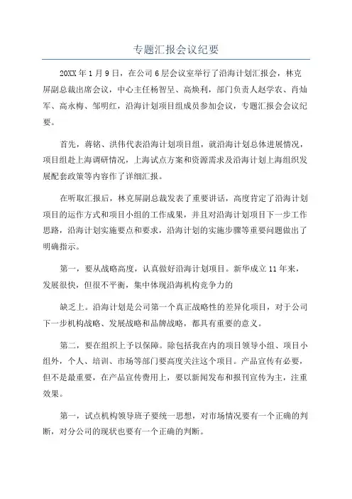 专题汇报会议纪要