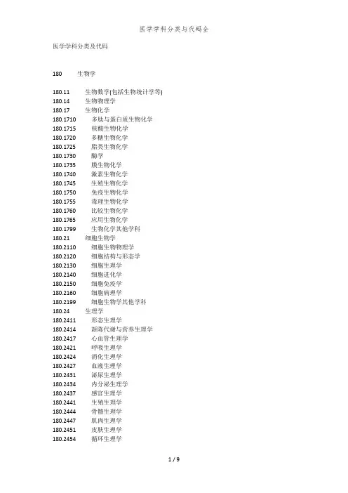 医学学科分类与代码全