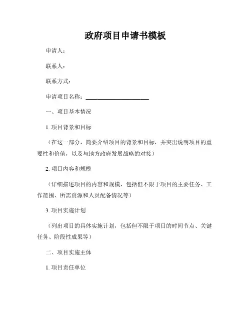 政府项目申请书模板