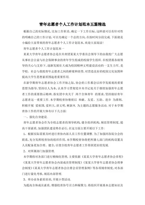 青年志愿者个人工作计划范本五篇精选