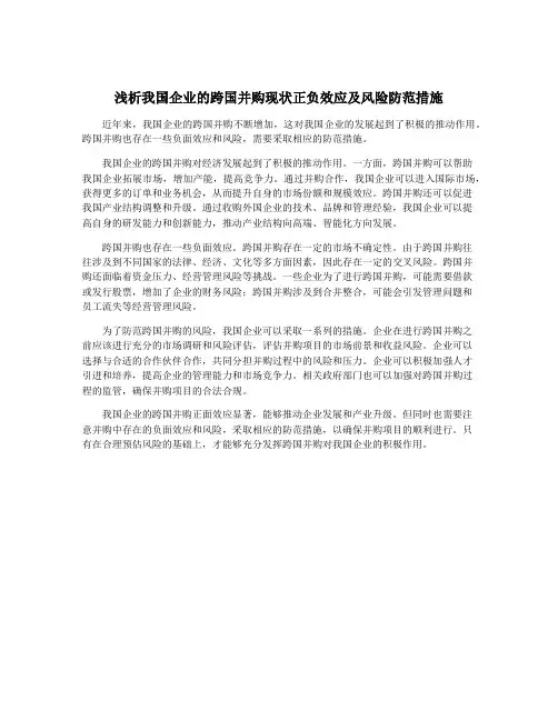 浅析我国企业的跨国并购现状正负效应及风险防范措施