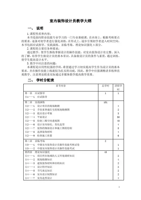 室内装饰设计员教学大纲