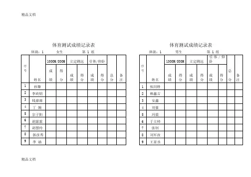 最新体育测试成绩记录表