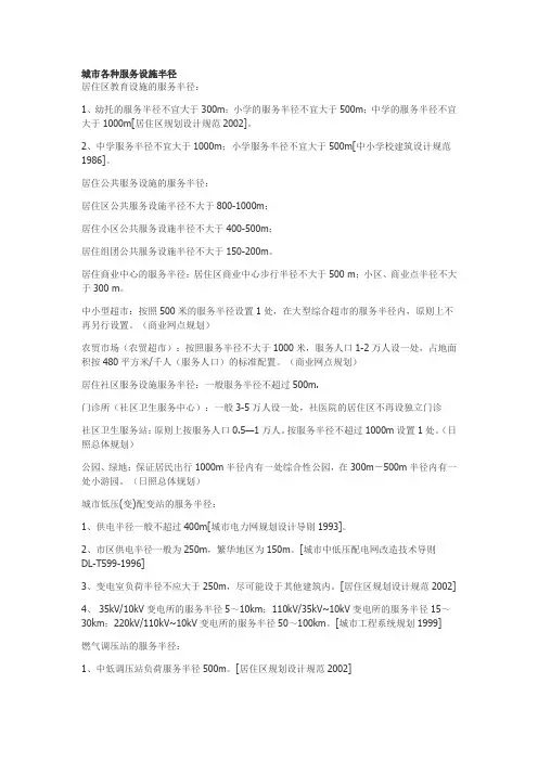 城市各种服务设施半径