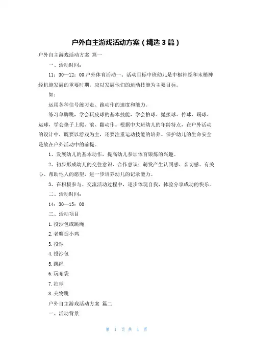 户外自主游戏活动方案(精选3篇)