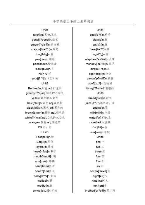 新版PEP小学英语(3-6年级)单词表--打印