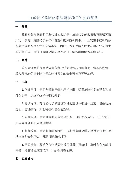 山东省《危险化学品建设项目》实施细则