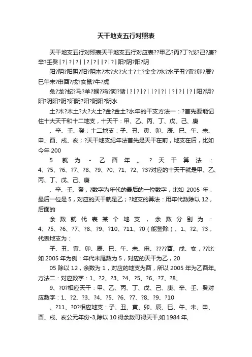 天干地支五行对照表