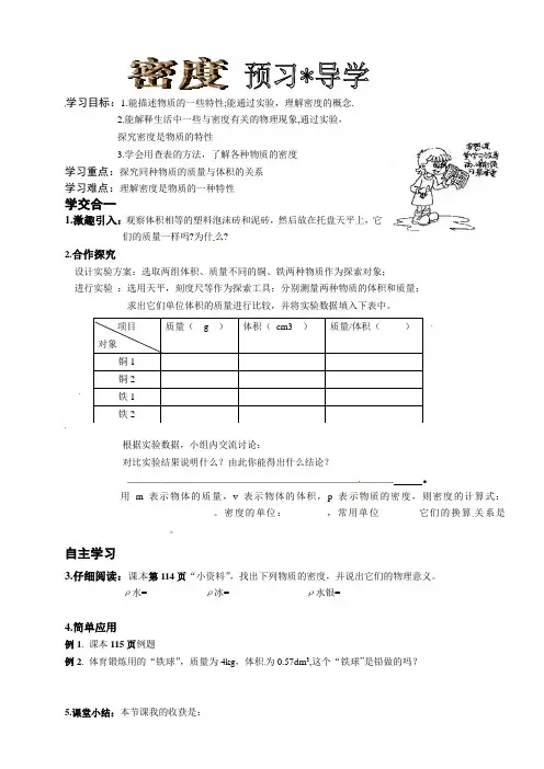 人教版-物理-八年级上册-密度 学案 (2)