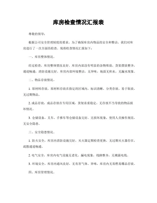 库房检查情况汇报表