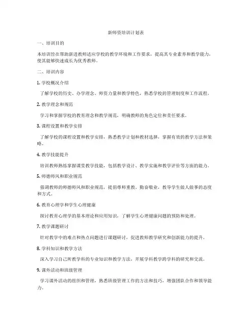 新师资培训计划表