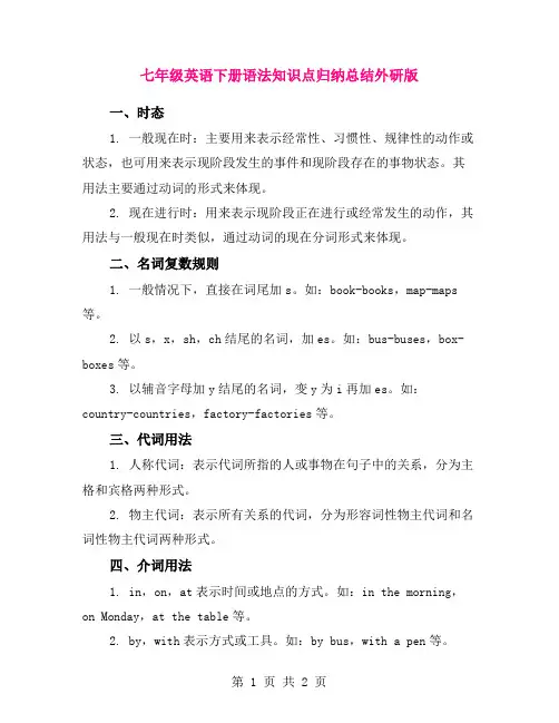 七年级英语下册语法知识点归纳总结外研版