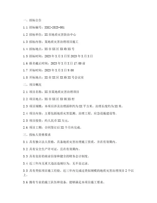 地质灾害施工招标文件