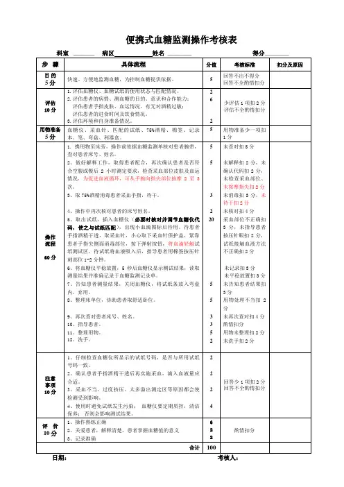 便携式血糖监测考核评分标准