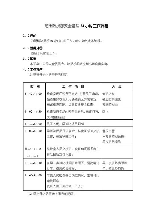 超市防损部安全管理24小时工作流程