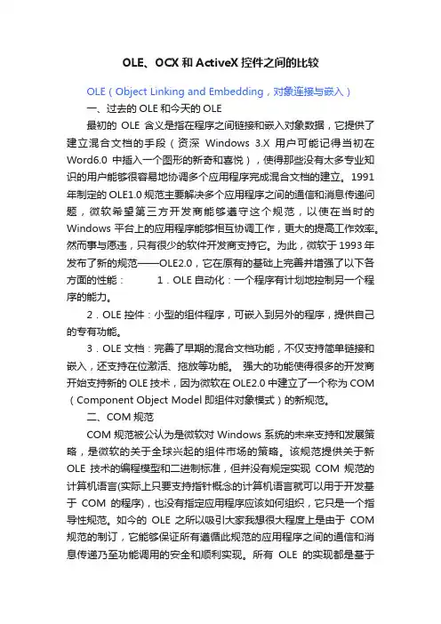 OLE、OCX和ActiveX控件之间的比较