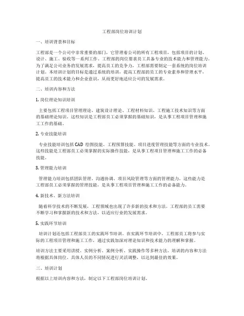 工程部岗位培训计划