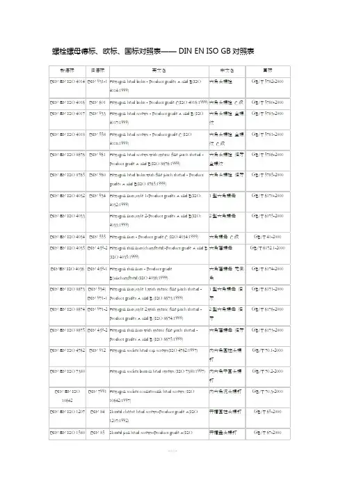 螺栓螺母德标、欧标、国标对照表