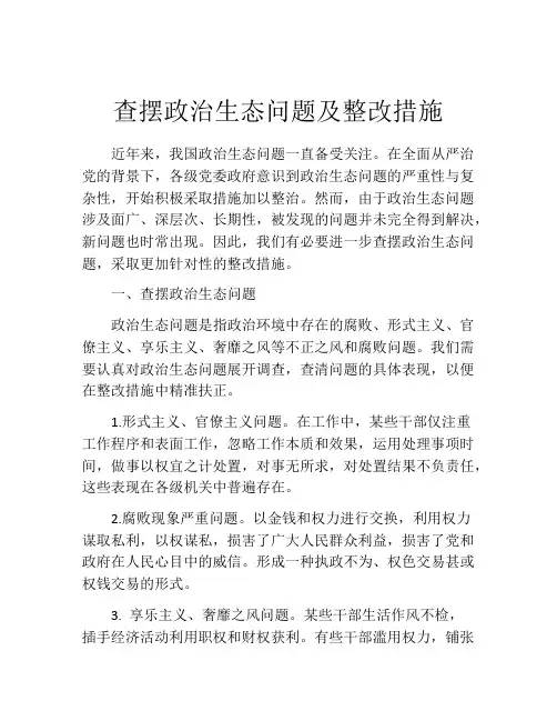 查摆政治生态问题及整改措施