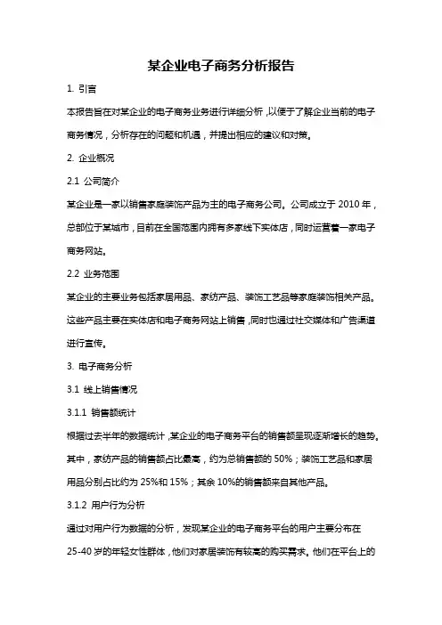 某企业电子商务分析报告