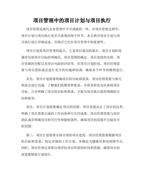 项目管理中的项目计划与项目执行
