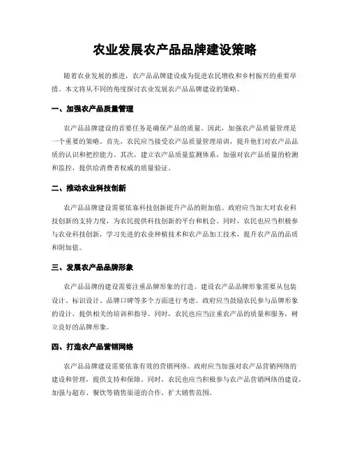 农业发展农产品品牌建设策略