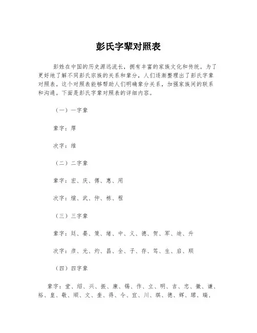 彭氏字辈对照表