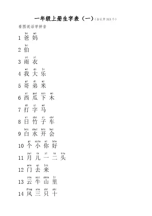 小学一年级上下册生字表(语文出版社S)