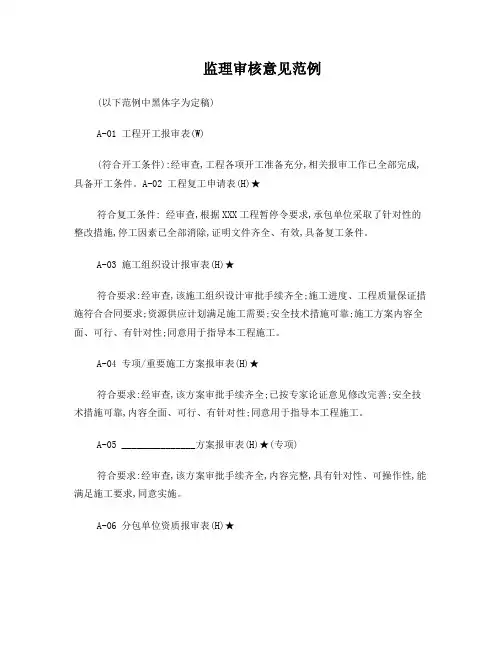 监理审核意见范例