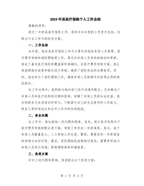 2024年县医疗保险个人工作总结