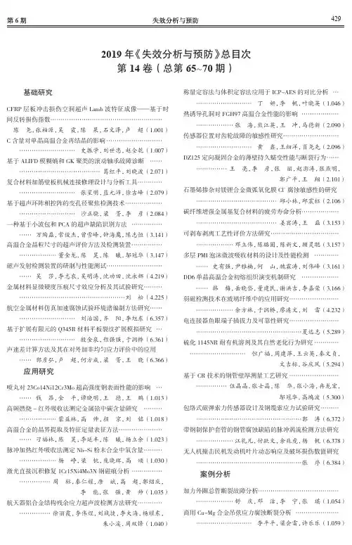 2019年《失效分析与预防》总目次第14卷(总第65~70期)