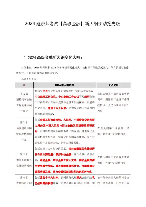 2024高经新大纲解读-高级金融