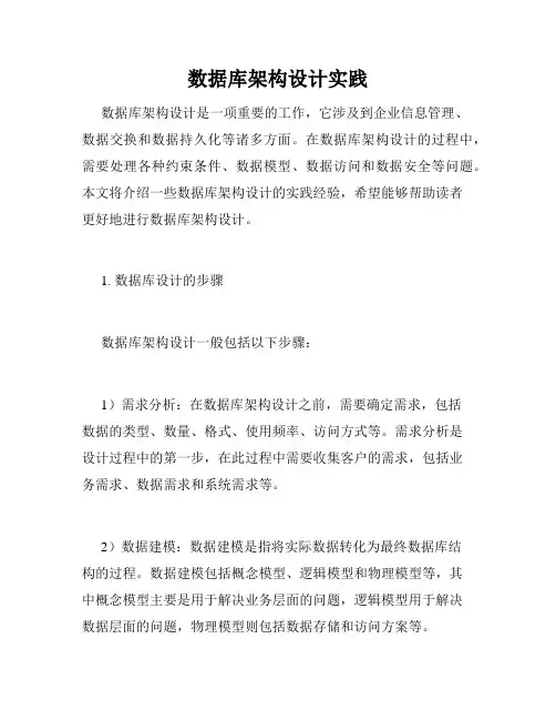 数据库架构设计实践