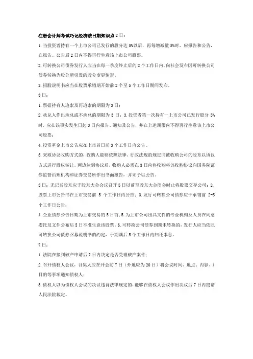注册会计师考试巧记经济法日期知识点