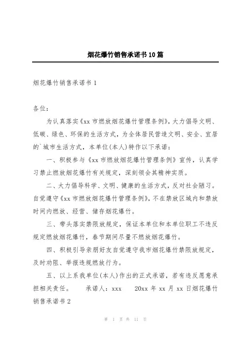 烟花爆竹销售承诺书10篇