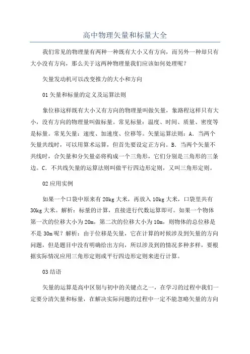 高中物理矢量和标量大全