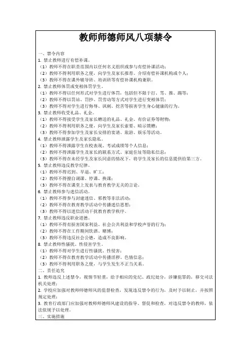教师师德师风八项禁令
