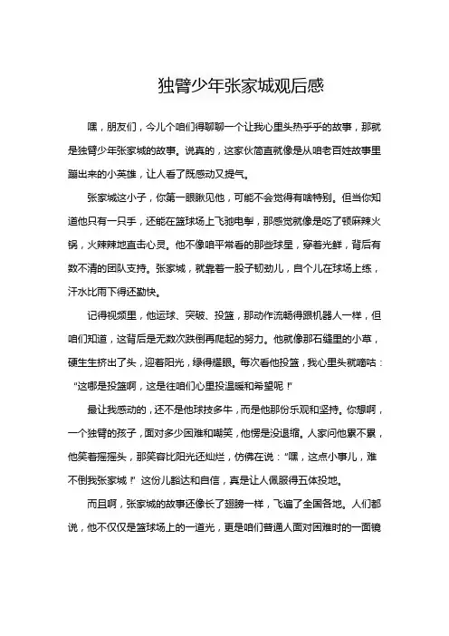 独臂少年张家城观后感