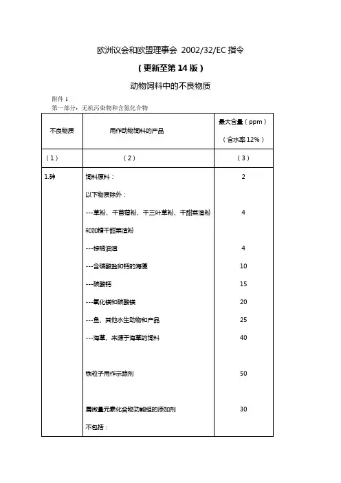 欧洲议会和欧盟理事会2002 32 EC指令 中文翻译版资料