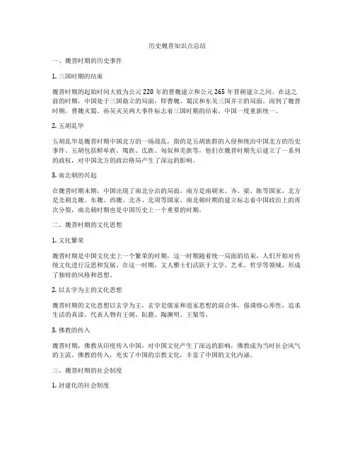历史魏晋知识点总结
