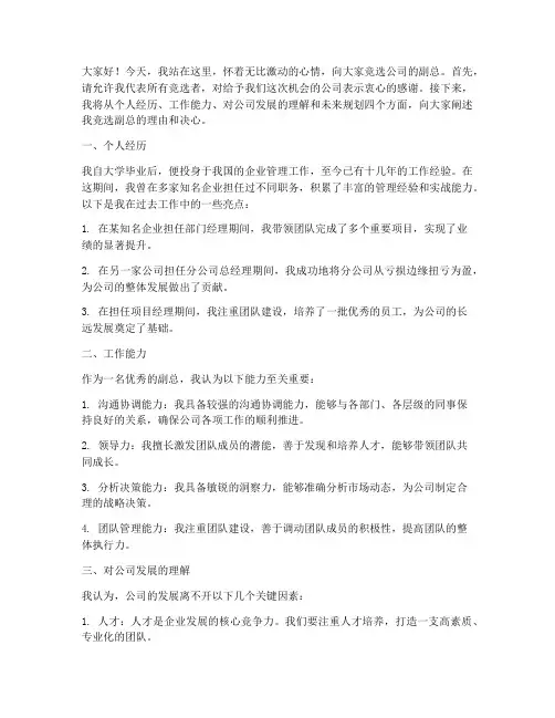 公司竞选副总演讲稿