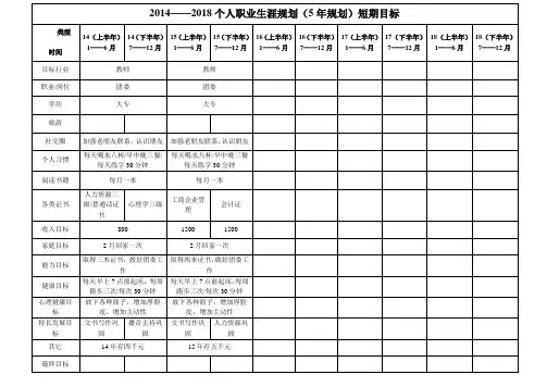 个人五年规划表