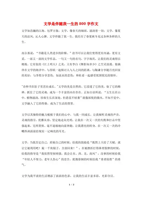 文学是伴随我一生的800字作文